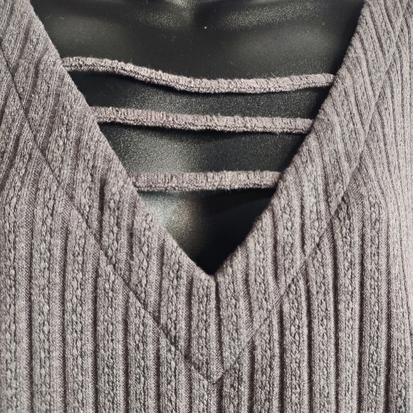 Buckle Black Women Oversize Dark Grey Vneck Sweater Shortsleeve Stretch Sz L NWT - Picture 5 of 11